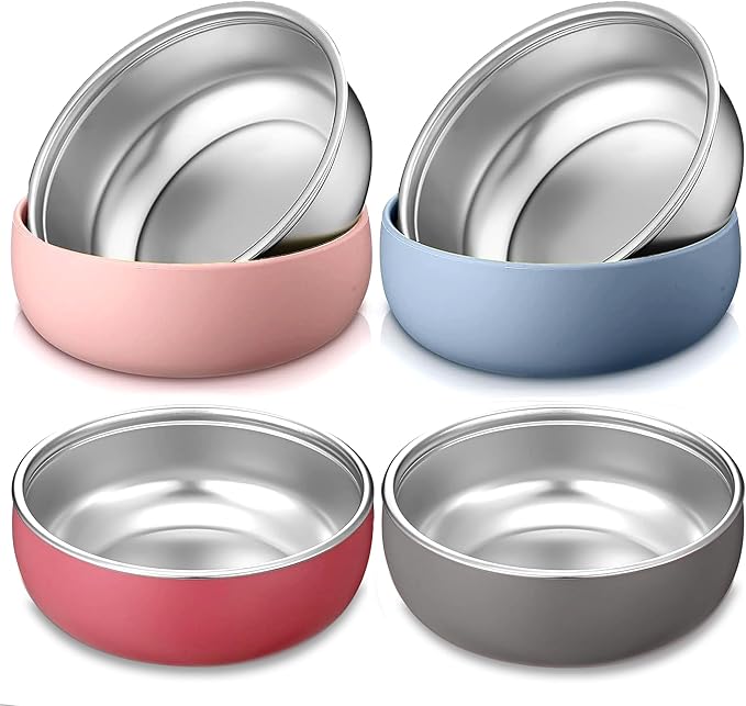 Stainless Steel Bowls with Removable Soft Silicone Sleeves | BPA-Free, Non-Toxic, Non-Slip, Stay-Put | Perfect for Kids, Toddlers & Babies | Ideal for Cereal, Snacks & Meals | 4 Pack