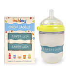 InchBug Orbit Labels Baby Bottle and Water Bottle Silicone Name Bands – Personalized Reusable Label Set for Daycare, Sippy Cups, Preschool, Elementary School, Dishwasher Safe, 4-Pack (Sea Glass)
