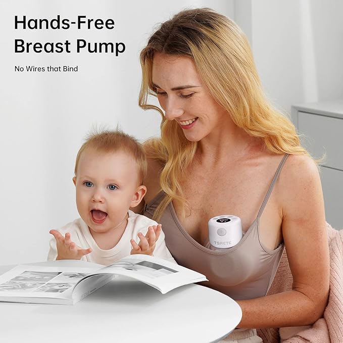 TSRETE Breast Pump, Double Wearable Breast Pump, Electric Hands-Free Breast Pumps with 2 Modes, 9 Levels, LCD Display, Memory Function Rechargeable Double Milk Extractor-24mm Flange, White