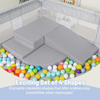 4-Piece PU Leather Baby Foam Climbing Blocks for Toddlers - Soft Play Climbing Toys for Toddlers - Foam Climbing Set for Crawling and Sliding Indoor (Gray)