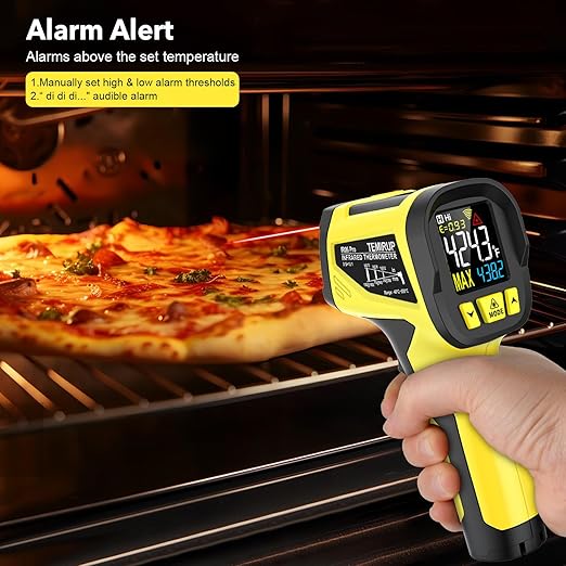 Infrared Thermometer Temperature Gun,-40°F to 1472°F, Non-Contact Digital IR Thermometer Temp Gun with Thermocouple Probe for Cooking, Pizza Oven, HVAC, Engine, Griddle, Adjustable Emissivity