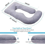 Pregnancy Pillow J-Shaped Full Body Pillow, 59 inch with Velvet Cover Easy to Remove and Wash, Support Pregnant Women's Backs Legs and HIPS, Improve Sleep,Pregnancy Pillow for Women ，Blue Grey
