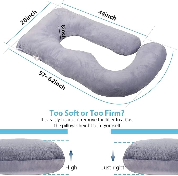 Pregnancy Pillow J-Shaped Full Body Pillow, 59 inch with Velvet Cover Easy to Remove and Wash, Support Pregnant Women's Backs Legs and HIPS, Improve Sleep,Pregnancy Pillow for Women ，Blue Grey