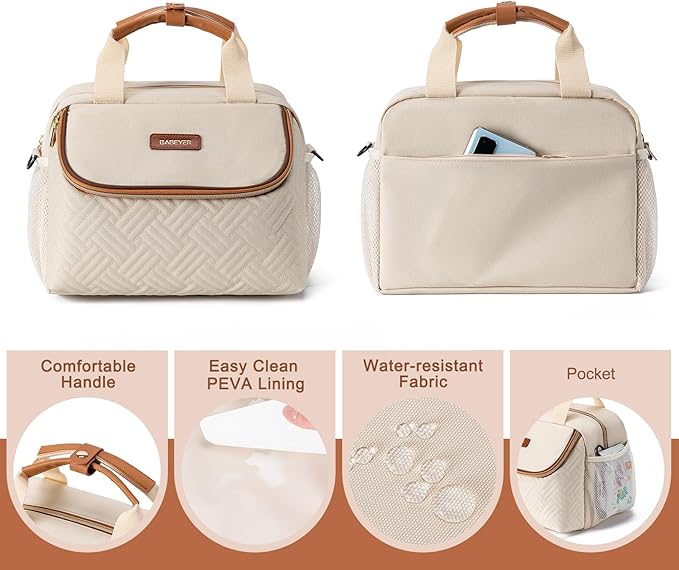 Breastmilk Cooler Bag with Ice Pack Fits 6 Baby Bottles up to 9 Ounce, Wearable Breast Pumps Cooler Bag for Nursing Mom Daycare, Work, Travel- Cream