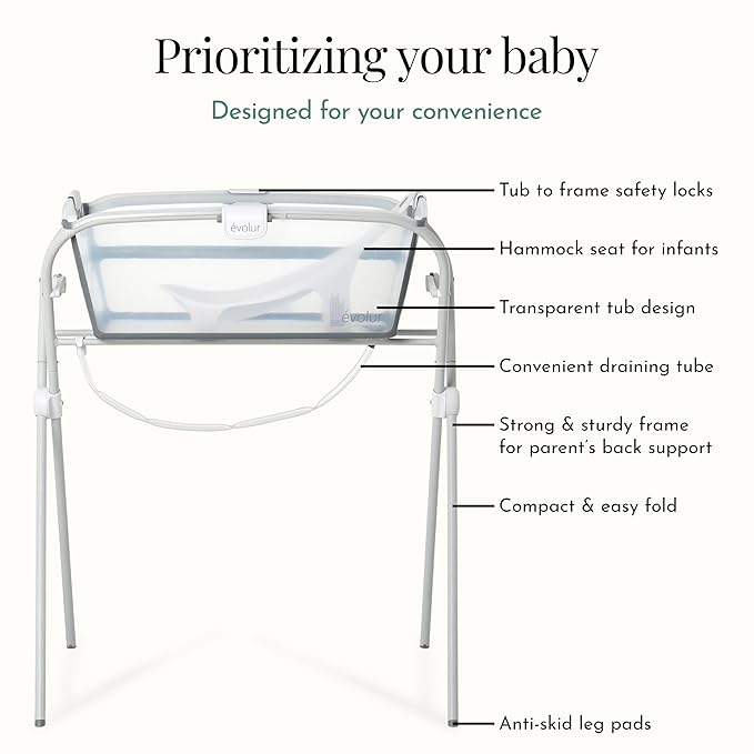 Evolur Supple Baby Spa Set – Complete Newborn Bath Essentials Kit with Baby Bathtub, Hammock Seat and Metal Frame | Infant Bath & Spa Gift Set for Baby Showers & New Parents