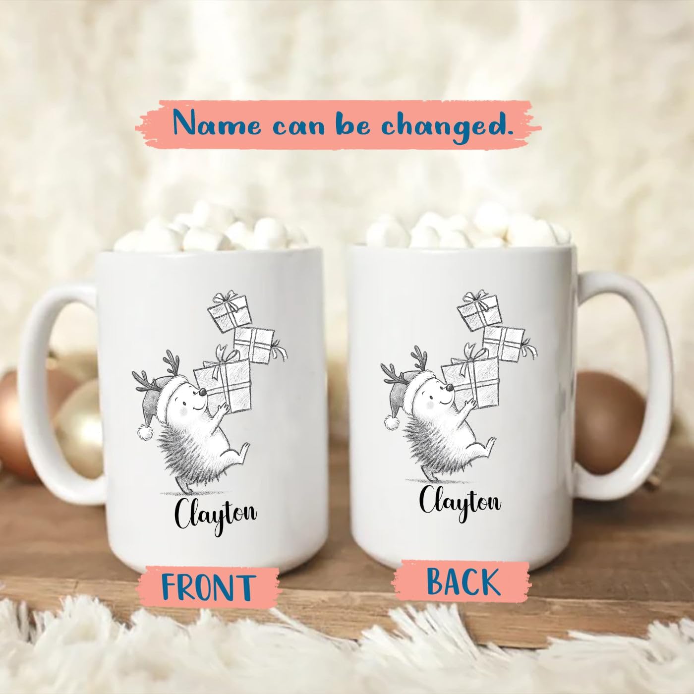 Hedgehog White Ceramic Coffee Mug, Personalized Hedgehog Accent Coffee Cup Gift For Dad Mom Daughter Son Kids, Funny Animal Travel Mug 11 Oz 15 Oz, Custom Name Hedgehogs Teacup Gift For Birthday Xmas