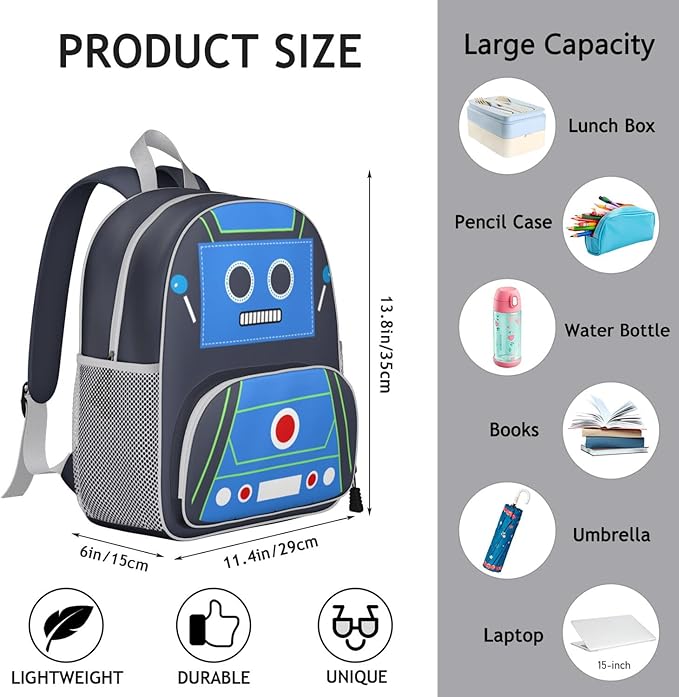 Toddler Backpack for Boys 3-8: Preschool Kindergarten Backpack - Cute Kids Backpacks for Boys-Robot