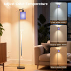 Floor Lamp with Linen Shade, Dimmable Tall Standing Lamp with Remote Control & 3 Color Temperatures, Modern Floor Lamps for Living Room Bedroom Office Corner, 9W LED Bulb Included