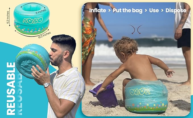 Travel Potty Seat for Toddlers - Inflatable Portable Toilet Kids Chair, Foldable Compact Lightweight Potty for Camping Road Trips, Outdoor Car Travel, Holds 66 lbs and 20 Durable Disposable Bags