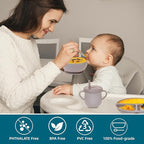 100% Silicone baby feeding set,BPA free Baby dishes set with Suction Bowl Divided Plate,Toddler Self Feeding Dish Set with Spoons Forks Sippy Cup And Bib, Baby Eating Utensils (Beige)