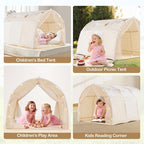 INFANS Kids Bed Tent with Glow in The Dark, Portable Children Playhouse Privacy Space Twin with Mat Star Light Double Net Curtain, Indoor Outdoor Princess Tents Castle for Boys Girls