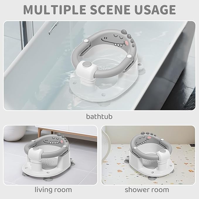 TPN Baby Bath Seat for Babies 6 Months & Up, Non-Slip Toddler Bath Seat with 5 PCS Waterproof Emoji Stickers, Portable Infant Bath Seat for Baby(Grey)