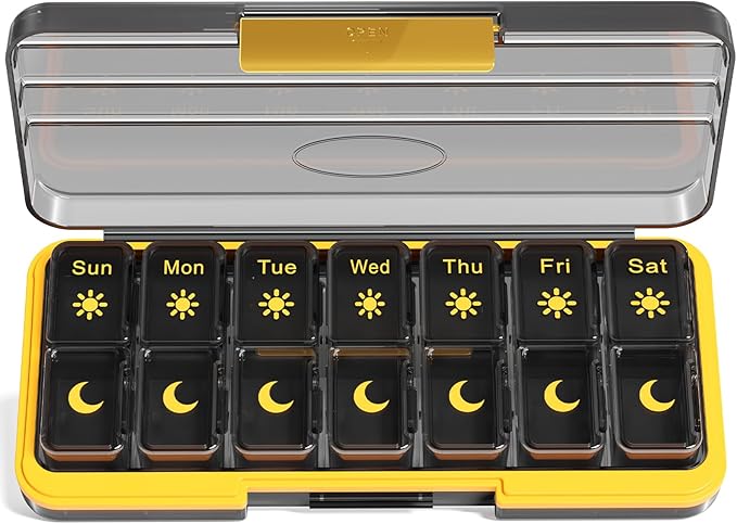 Zoksi Am Pm Pill Organizer 7 Day, Weekly Pill Box 2 Times a Day, Medicine Pill Organizer with Separate Compartment, Travel Pill Case Dispenser Portable for Vitamins, Fish Oils, Medicines(Black)