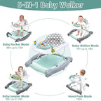 5 in 1 Foldable Baby Walker, Activity Baby Walker-Baby Bouncer, Rocker, Activity Center,Seat and Push Walker,Detachable Trampoline Mat, Adjustable Speed Rear Wheels and Height,Ages 6-18 Months(Mint)