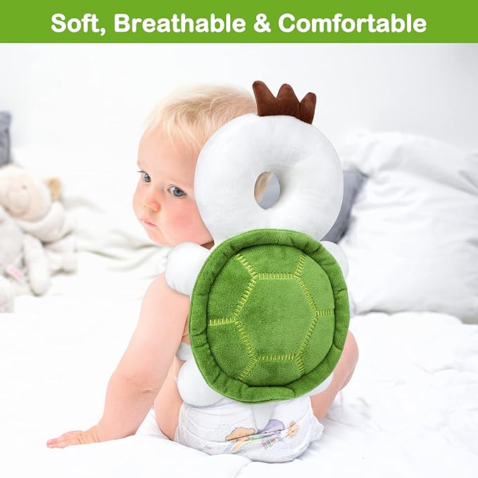 Toddler Head Protector Adjustable Backpack Safety Pad for Infants & Crawling, Includes Knee Pads & Socks - Tortoise HX WZ S7