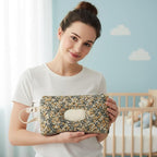 Quilted Baby Wipe Holder Floral Quilted Diaper Pouch Portable Mommy Bag for Travel Stroller Daily Casual (Green)