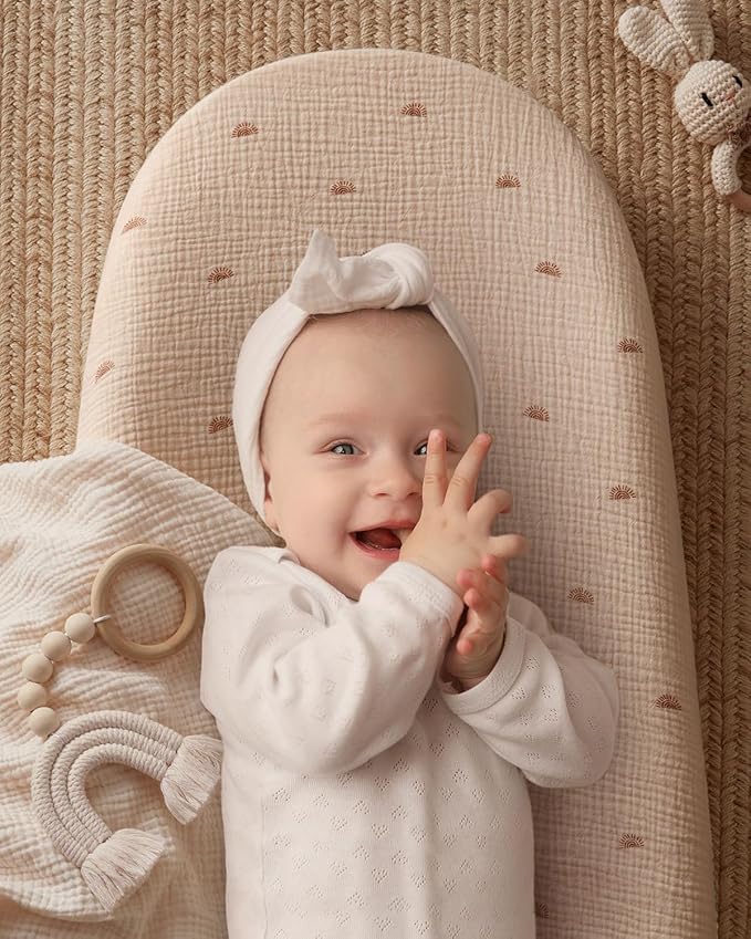 Blissful Diary Muslin Baby Changing Pad with Waterproof Lining Foam, Diaper Changing Table Pad with Cover for Dressers (Sunshine, Avocado)