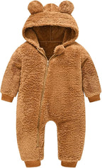 Baby Fleece Jumpsuits Infant Bear Ear Snowsuit Newborn Hooded Romper Warm Coat