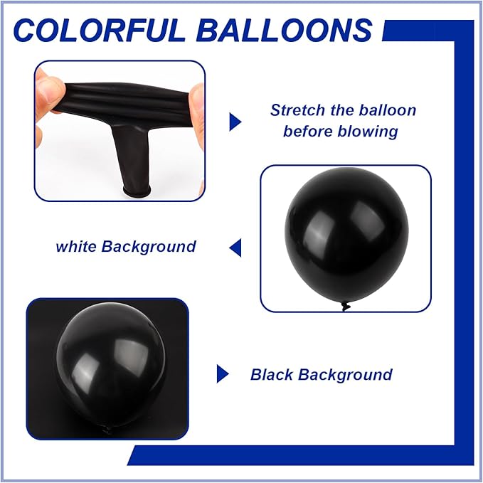 140pcs Black Round Balloons Different Sizes 18 12 10 5 Inch Latex Balloons for Arch Decoration Party Balloon Kit for Graduation Birthday Party Wedding Balloon Baby Shower Decoration
