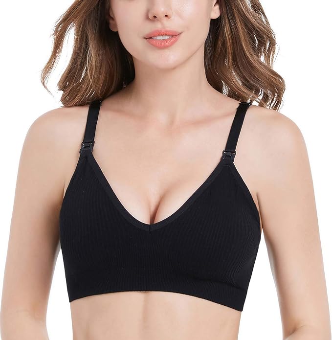 Suekaphin Nursing Bra 5pack Wireless V Neck Maternity Nursing Bra Bralette Low Cut Sleeping Breastfeeding with Extenders