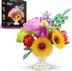 JAKI Artificial Flowers Arrangement Building Sets, 9.8in Botanicals Bouquet Building Kits with Unique Display Stand, for Home Decor, Wedding, Birthday Gift for Adults Girls 18+