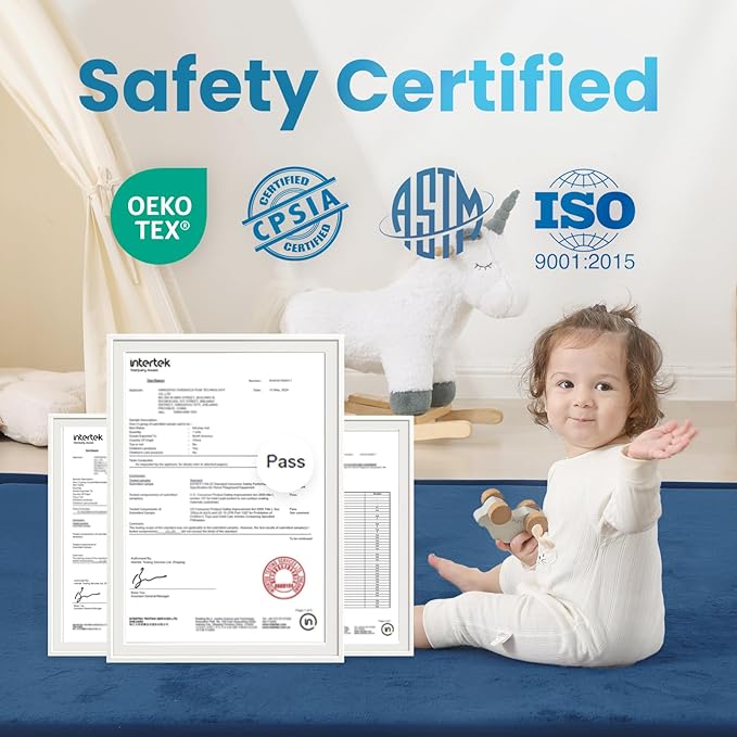 1.3" Thick Baby Play Mat for Floor Playpen, 71x59 Large Foam Tummy Time Mat, Padded Support Soft Plush Nursery Rug for Infant Kids Toddler Crawling Kick Activity (Royal Blue)