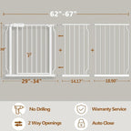 Fairy Baby Extra Wide Baby Gate for Dogs Pressure Monuted Safety Gate for Living Room, Fits 62 Inch to 67 Inch with Pressure Mounted Extention Kit, White