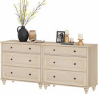 WAMPAT Kids Dresser with 6 Drawers, Baby Dressers with Wide Chest of Drawers, Mid Century Modern Wooden Closet Storage Organizer, Large Wood Dressers for Bedroom, Nursery, Hallway, Beige, 68 inch