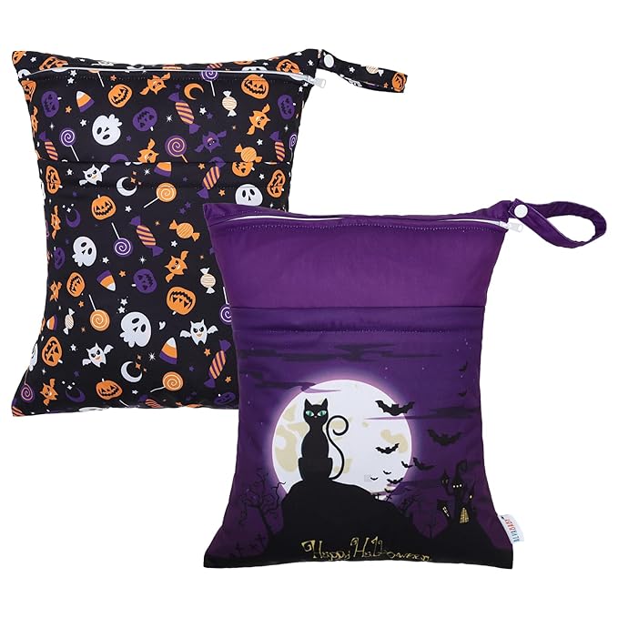 ALVABABY 2pcs Cloth Diaper Wet Dry Bags Waterproof Reusable with Two Zippered Pockets Travel Beach Pool Daycare Soiled Baby Items Yoga Gym Bag for Swimsuits or Wet Clothes 2LM07