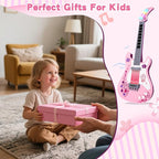 M SANMERSEN Kids Guitar for Girl Music Toy Electric Pink Guitars with Strap for Kid Toddler Musical Instrument Toys for 3 4 5 Year Old Girls Gifts