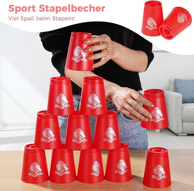 yeesport 48 Pcs Sport Stacking Cups, Sport Training Game for Challenge Competition, Plastic Stacking Cups, Classic Family Game for Kids and Adults, Red+Blue+Green+Orange