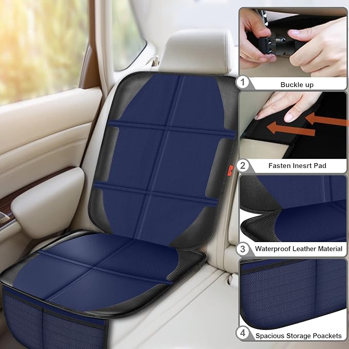 Car Seat Protector,2 Pack Automotive Seat Protectors Baby Carseat Pad Waterproof & Durable 600D Fabric for Child Baby Car Seat Mat Vehicle Pet Cover 2 Storage Pockets (Blue)