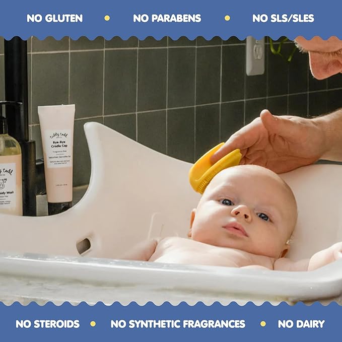 Tubby Todd Baby Cradle Cap Solution - The Bye-Bye Cradle Cap Kit - Cradle Cap Gel 1.8 Oz, Shampoo + Body Wash 8.5 Oz, Lotion 8.5 Oz, All Over Ointment 3.5 Oz, & Cradle Cap Brush - Fragrance-Free