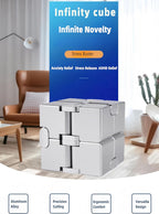 Metal Infinity Cube Fidget Toy - Aluminum Alloy Anti-Stress and Anxiety Finger Flip Cube for Adults, Men, and Women, Ideal Desk Toy for Work or Home - Infinity Cube Desk Toy (Black)