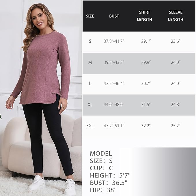 GINKANA Women's Nursing Shirts Long Sleeve 3 Packs Hidden Zipper Breastfeeding Pumping Tops Side Split Maternity Clothes