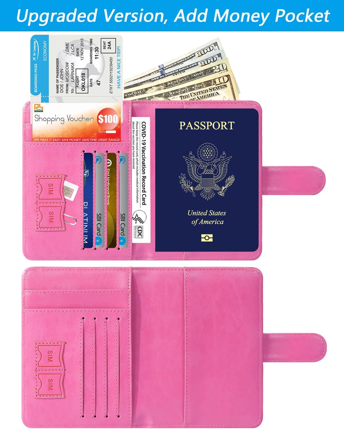 Passport Holder Cover Wallet RFID Blocking Leather Card Case Travel Accessories for Women Men (#Pink)