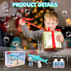 Automatic Bubble Machine Gun for Kids with 2 Bottles 5 Bags of Refill Solution Lights ElectricShark Bubble Gun Toys Outdoor Toys Gifts Wedding Easter Party Favor
