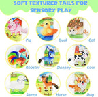 Farm Crinkle Books for Babies with 10 Finger Puppets Set, Touch and Feel Cloth Soft Farm Animal Tail Book with BiBi & Teething Toy, Puppets for Kids Ages 4-8, Baby Shower Birthday Gifts