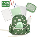 STEAMEDBUN Corduroy Kids Backpack for Girls and Boys 5-8: Boys Backpack for Elementary Kindergarten - 15 inch Cute Backpacks for Kids - Dinosaur