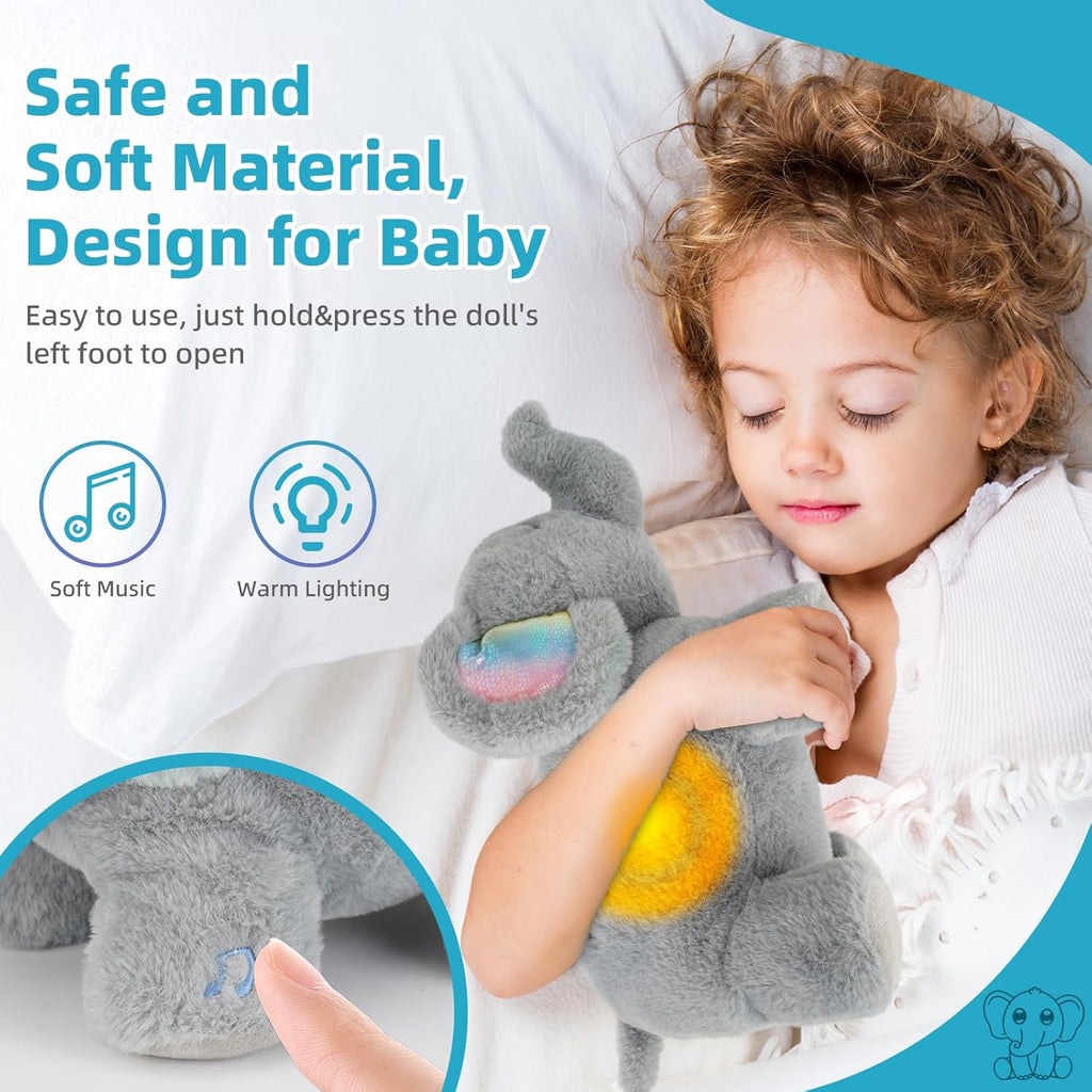 Breathing Stuffed Animal for Anxiety, Baby Soothers for Sleep, Elephant Stuffed with White Noise Pure Music for Anxiety Baby Sleep Aid Enhance 30Min Auto Off