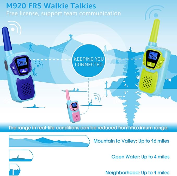Walkie Talkies for Kids Long Range Walkie-Talkie for Adults Rechargeable 4 Pack with Lanyard 4 Miles NOAA USB, Family Pink 2 Way Radio Toys for 3-12 Year Old Boys Girls Toddlers Camping Skiing
