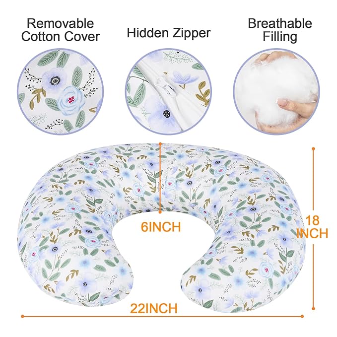Baby Nursing Pillow for Breastfeeding, Adjustable Breast Feeding Pillow for Bottle Feeding, Breastfeeding Essentials for Mom and Baby Healthier Nursing, Removable Cover- Leaf