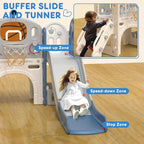 XJD 8 in 1 Toddler Slide Set, Kids Slide for Toddlers Age 1+, Toddler Climber Slide PlaySet with Basketball Hoop and Ball,Outdoor Indoor Playground for Toddlers 1-3 (Blue Gley, 8 in 1)