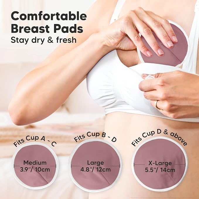 Organic Nursing Pads - 14 Washable Viscose Derived from Bamboo Breastfeeding Pads, Wash Bag, Reusable Breast Pads for Breastfeeding, Nipple Pads for Breastfeeding Essentials(Plum, M 3.9")