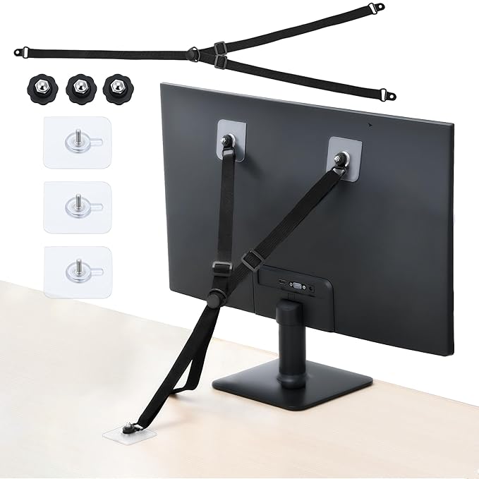 TV Safety Straps Adjustable, Adhesive Anti-Tip Furniture Anchor for Flat Screen, TV and Furniture Safety Straps for Baby Proofing, Black