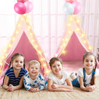 6 Pack Sleepovers Teepee Tent for Kids Bulk with Mattress Sheet Light,Natural Cotton Washable Indoor Play Tent for Birthday Slumber Party Girls Boys Pajama Movie Night Supplies(Light Pink)