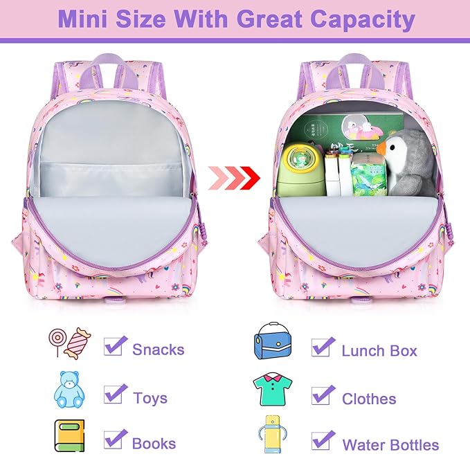 Accmor Toddler Backpack Leash, Cute Unicorn Baby Backpacks with Anti Lost Wrist Link, Mini Kids Backpack Leash Walking Harness for Outdoor Travel, Small Backpack Tether for Boys Girls 1-3 (Pink)