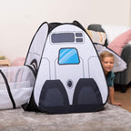 JOYIN White Rocket Ship Pop up Play Tent with Tunnel and Playhouse Kids Indoor Outdoor Spaceship Tent Set