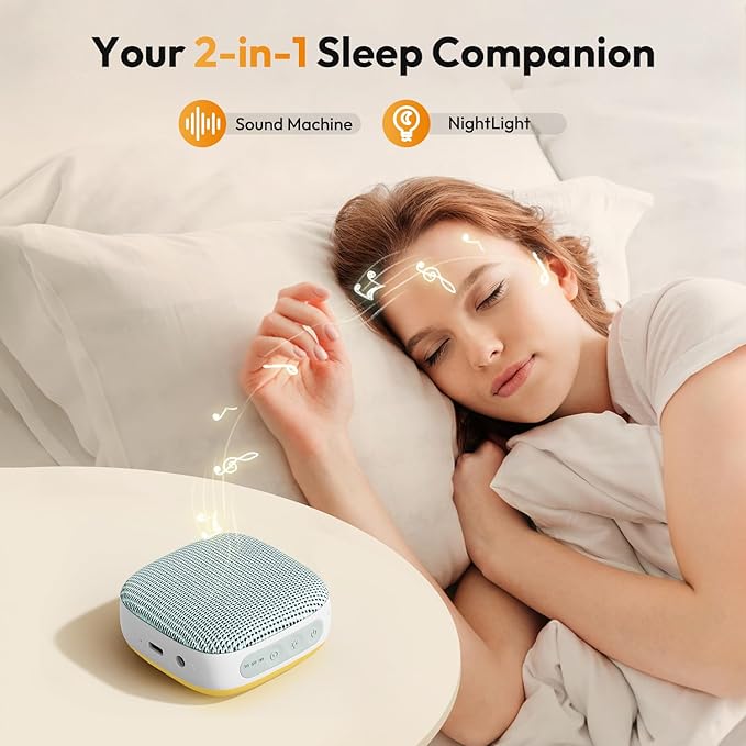 Portable Sound Machine with Night Light, White Noise Sound Machine for Sleeping, 20 Soothing Sounds, Headphone Jack,Long-Lasting Power, Timer, Mini White Noise Machine for Travel Home and Office,Green