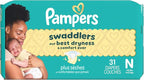 Pampers Baby Diapers - Swaddlers - Size 0, 31 Count, Ultra Absorbent Disposable Newborn Diaper